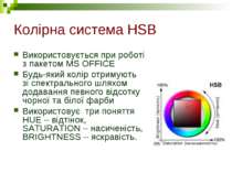 Колірна система HSB Використовується при роботі з пакетом MS OFFICE Будь-який...