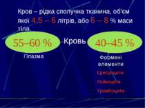 Кров – рідка сполучна тканина, об'єм якої 4,5 – 6 літрів, або 6 – 8 % маси ті...