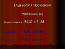 Епідеміологія паркінсонізму Україна (середні дані): Загальна поширеність: 154...