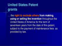 United States Patent grants … the right to exclude others from making, using ...