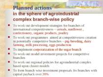 Planned actions in the sphere of agroindustrial complex branch-wise policy To...