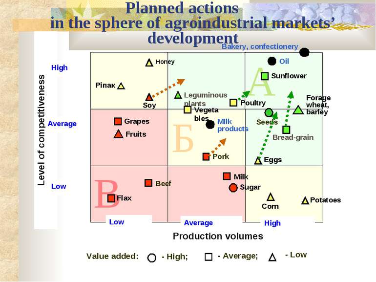 Planned actions in the sphere of agroindustrial markets’ development А Б В Seeds
