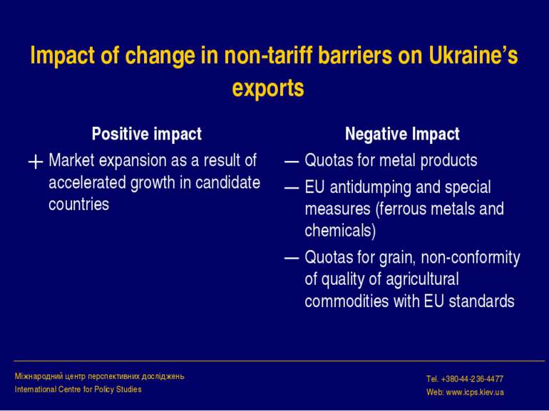Impact of change in non-tariff barriers on Ukraine’s exports Positive impact ...