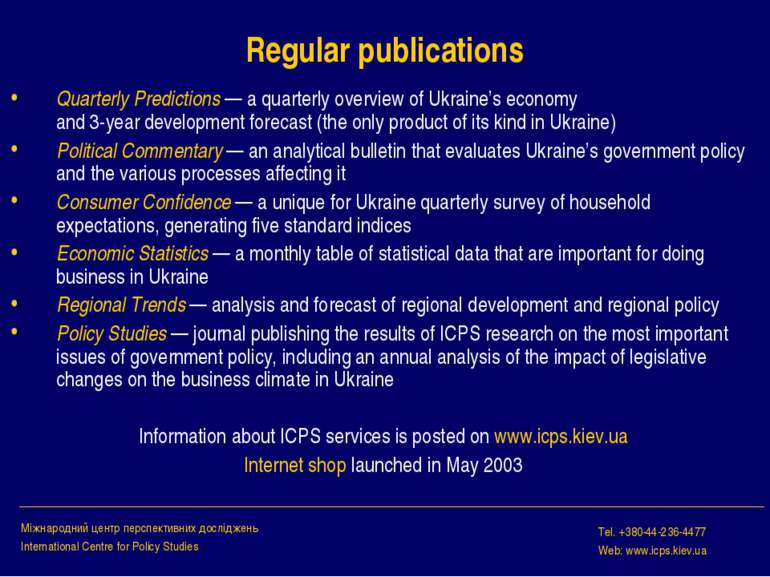 Regular publications Quarterly Predictions — a quarterly overview of Ukraine’...
