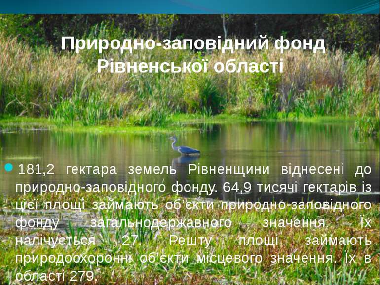 Природно-заповідний фонд Рівненської області 181,2 гектара земель Рівненщини ...