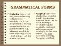 GRAMMATICAL FORMS Synthetical forms reveal the grammatical meaning within the...