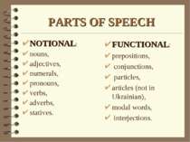 PARTS OF SPEECH FUNCTIONAL: prepositions, conjunctions, particles, articles (...