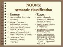NOUNS: semantic classification Proper: names of people (American, Michael, ні...