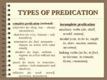 TYPES OF PREDICATION incomplete predication auxiliary verbs (do, shall, would...