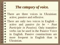 The category of voice. There are three voices in Ukrainian: active, passive a...