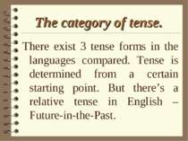 The category of tense. There exist 3 tense forms in the languages compared. T...