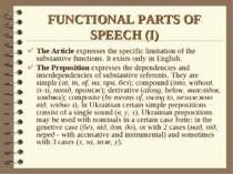 FUNCTIONAL PARTS OF SPEECH (I) The Article expresses the specific limitation ...