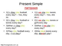Present Simple питання 1)Do they play football every day? – Yes, they do 2)Do...