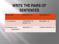 WRITE THE PAIRS OF SENTENCES PETE /likes DANCING ( X) SWIMMING (V) I /to be f...