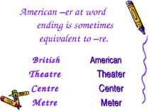 American –er at word ending is sometimes equivalent to –re. British Theatre C...