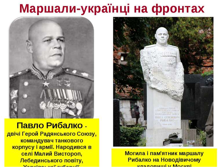 Маршали-українці на фронтах Павло Рибалко - двічі Герой Радянського Союзу, ко...