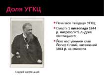 Доля УГКЦ Почалася ліквідація УГКЦ; Смерть 1 листопада 1944 р. митрополита Ан...