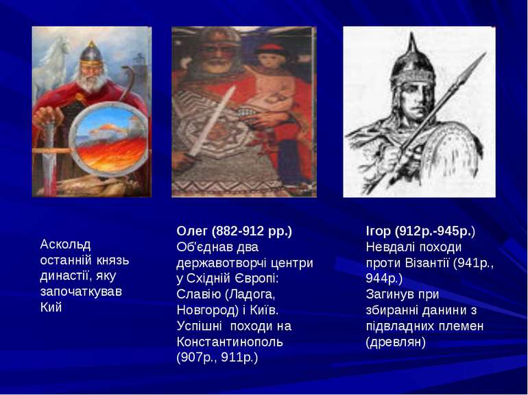 Аскольд останній князь династії, яку започаткував Кий Олег (882-912 рр.) Об'є...