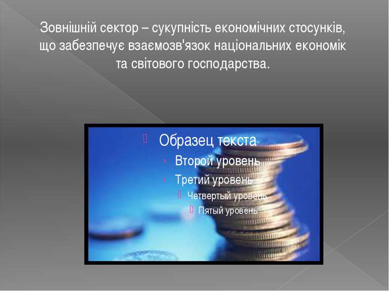 Зовнішній сектор – сукупність економічних стосунків, що забезпечує взаємозв'я...