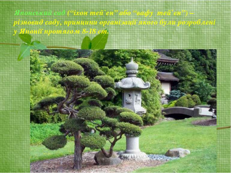 Японський сад (“іхон тей`ен” або “вафу тей`ен”) – різновид саду, принципи орг...