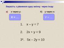 Виразіть з рівняння одну змінну через іншу: а) х через у: б) у через х: 1. х ...