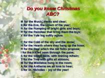 Do you know Christmas ABC? M for the Music, merry and clear; E for the Eve, t...