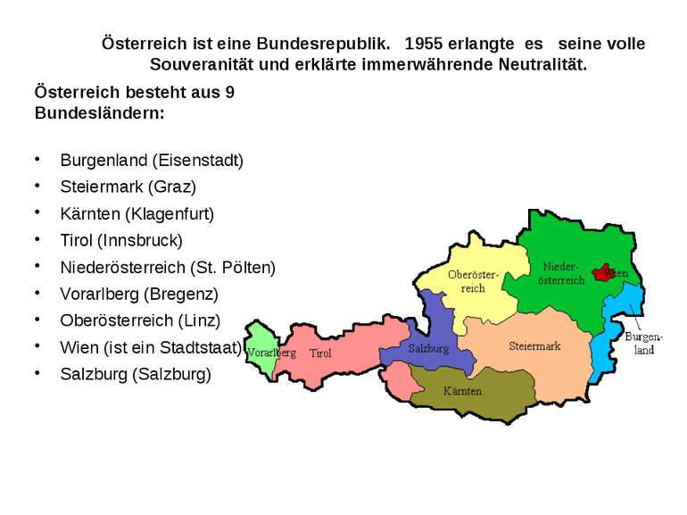 Österreich ist eine Bundesrepublik. 1955 erlangte es seine volle Souveranität...