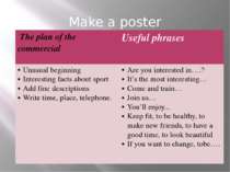 Make a poster Тhe plan of the commercial Useful phrases Unusual beginning Int...