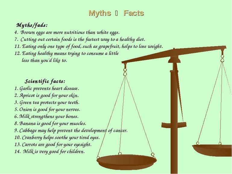 Myths Facts Myths/fads: 4. Brown eggs are more nutritious than white eggs. 7....