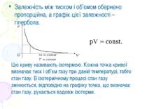 Залежність між тиском і об’ємом обернено пропорційна, а графік цієї залежност...