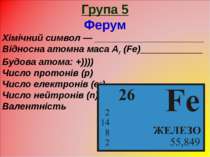 Група 5 Ферум Хімічний символ — _____________________ Відносна атомна маса Ar...