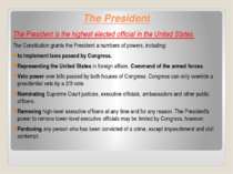 The President The President is the highest elected official in the United Sta...