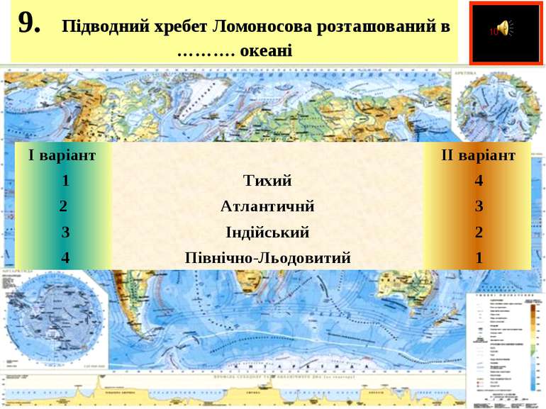 9.    Підводний хребет Ломоносова розташований в ………. океані   І варіант     ...
