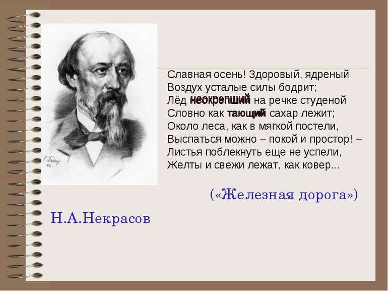 Н.А.Некрасов («Железная дорога») Славная осень! Здоровый, ядреный Воздух уста...