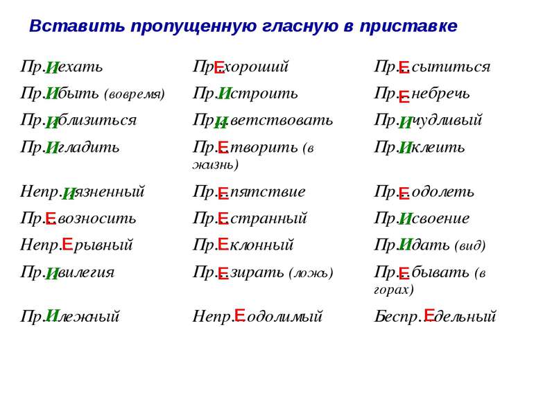 Вставить пропущенную гласную в приставке И И И И И И И И И И И И И Е Е Е Е Е ...