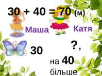 Маша Катя 30 ?, на 40 більше 30 + 40 = 70 (м)