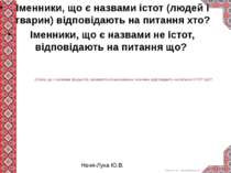 Слова, що є назвами предметів, називаються іменниками. Іменники відповідають ...