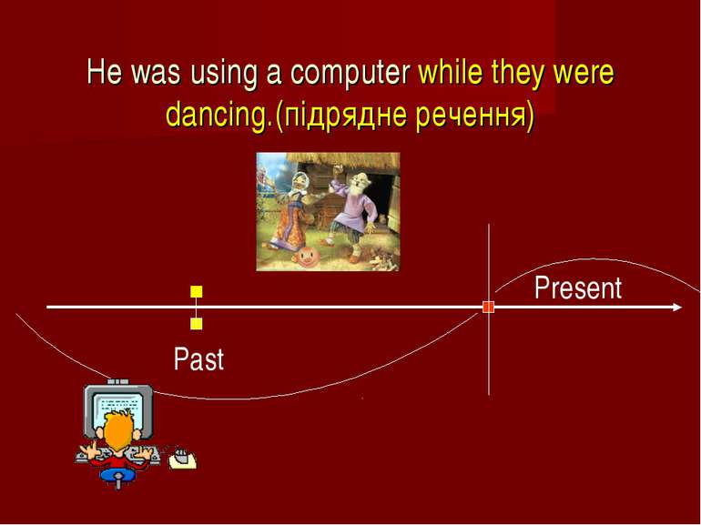 He was using a computer while they were dancing.(підрядне речення) Past Present