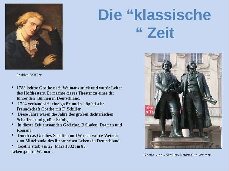 1788 kehrte Goethe nach Weimar zurück und wurde Leiter des Hoftheaters. Er ma...