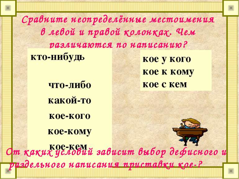 Сравните неопределённые местоимения в левой и правой колонках. Чем различаютс...