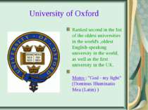 University of Oxford Ranked second in the list of the oldest universities in ...