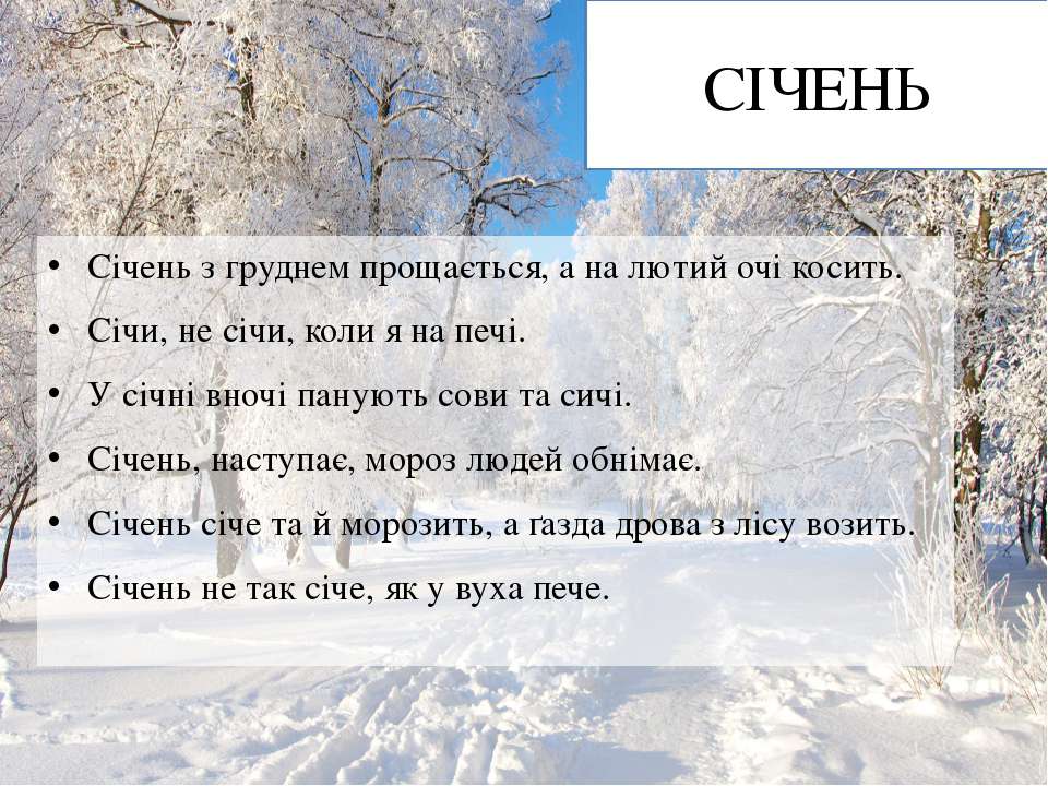 Февраль на укр. Січень Лютий. Вирши про зиму на украинском языке. Сичень. Січень січе Лютий.