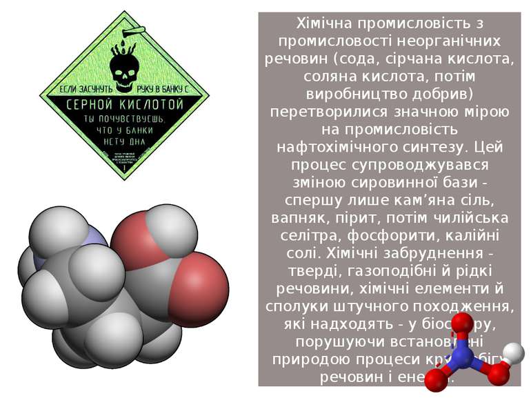 Хімічна промисловість з промисловості неорганічних речовин (сода, сірчана кис...