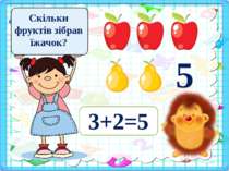 Скільки фруктів зібрав їжачок? 5 3+2=5