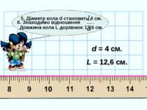 5. Діаметр кола d становить 4 см. Довжина кола L дорівнює 12,6 см. d = 4 см. ...