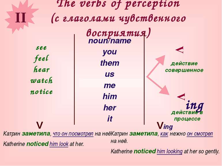 The verbs of perception (с глаголами чувственного восприятия) see feel hear w...