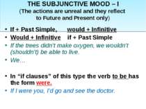 THE SUBJUNCTIVE MOOD – I (The actions are unreal and they reflect to Future a...
