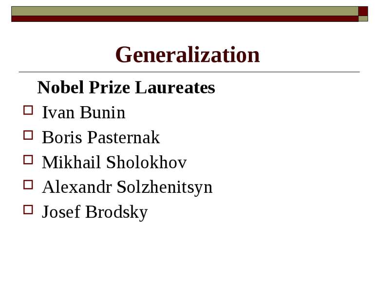 Generalization Nobel Prize Laureates Ivan Bunin Boris Pasternak Mikhail Sholo...