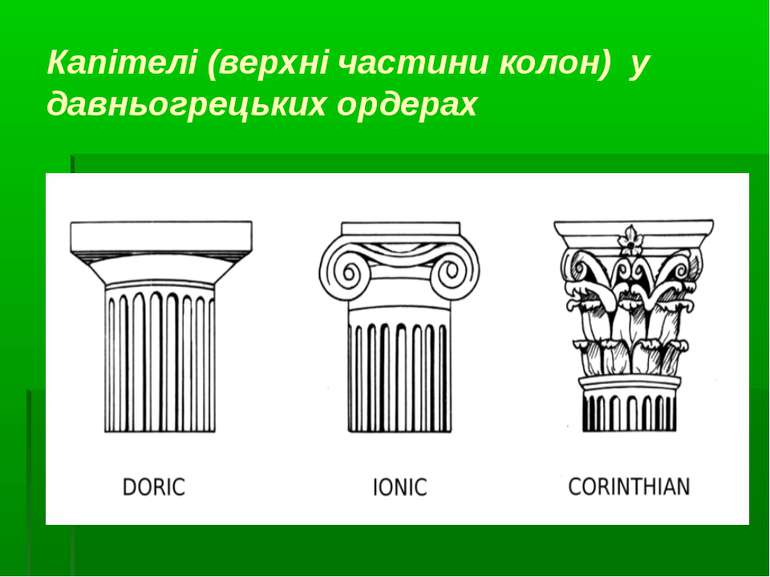Капітелі (верхні частини колон) у давньогрецьких ордерах