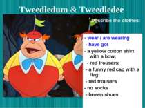 Tweedledum & Tweedledee - wear / are wearing - have got - a yellow cotton shi...